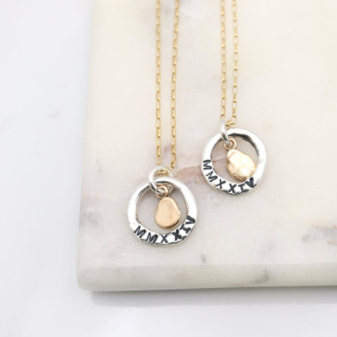 GRAD MMXXIV (2024)  Collection:  Fine Silver Link & Bronze Pebble Necklace