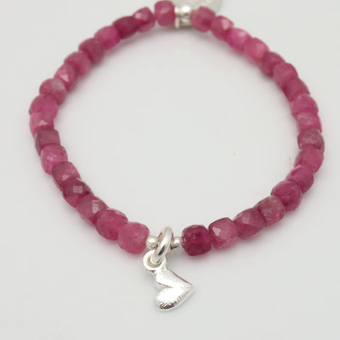 CHILD Bracelets: Pink Tourmaline & Fine Silver Heart Stretch Bracelet