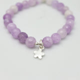 Natural Purple Jade Stone & Fine Silver Daisy Stretch Bracelet
