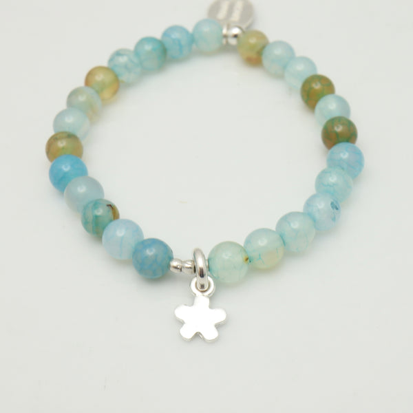 CHILD Bracelets: Ocean Blue Agate & Fine Silver Daisy Stretch Bracelet