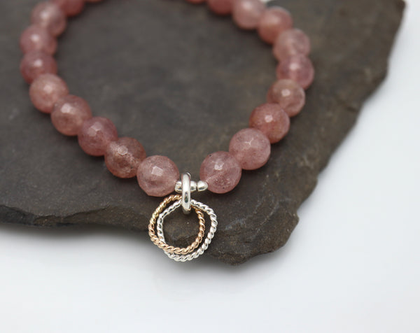 Entwined Collection:  Strawberry Quartz & Entwined Pendant Stretch Bracelet