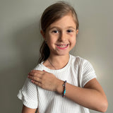 CHILD Bracelets:  Purple Impression Jasper Stone & Silver Flower Stretch Bracelet