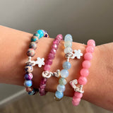 CHILD Bracelets: Pink Tourmaline & Fine Silver Heart Stretch Bracelet