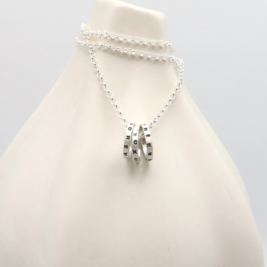 Three Petite SILVER Rings Necklace