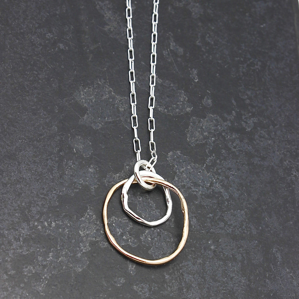 Links Collection:  Bronze & Fine silver Cloud Link Pendant Necklace - Long