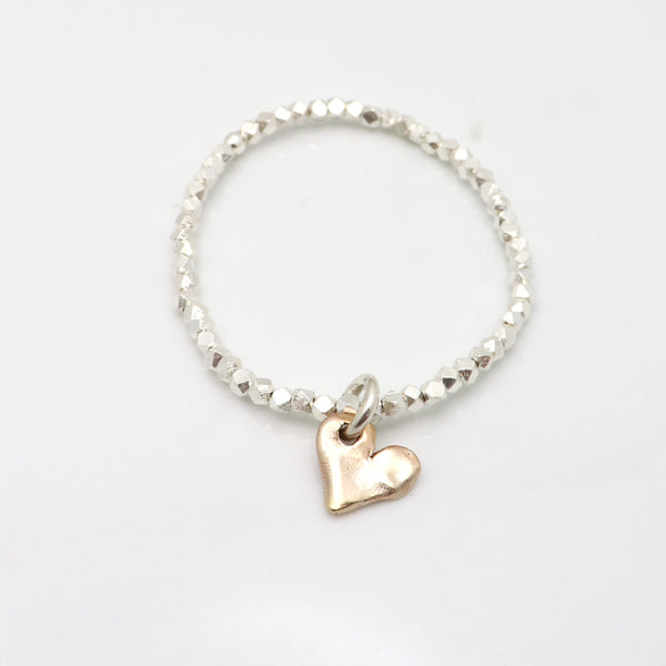 Imperfect Bronze Heart & Fine Silver Stretch Bracelet