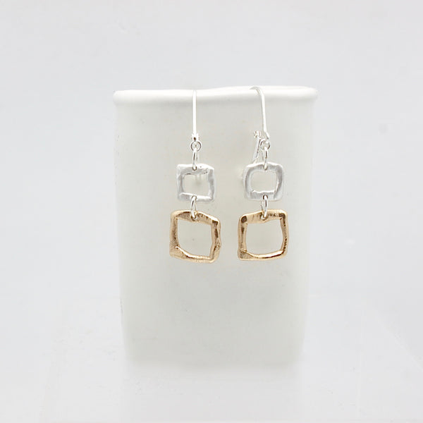 Contour Collection:  2 Silver Bronze Square Earrings