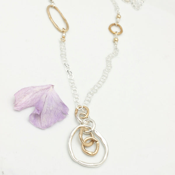 Entwined Bronze & Silver Pendant Long Necklace