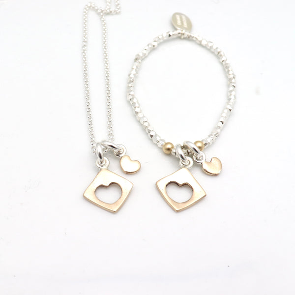 HEART Collection:  Cutout Heart & Petite Heart Necklace - Silver