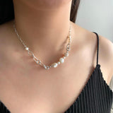 Keshi Pearl & Chain Necklace