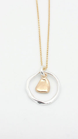 Solitary Pebble & Silver Link Necklace