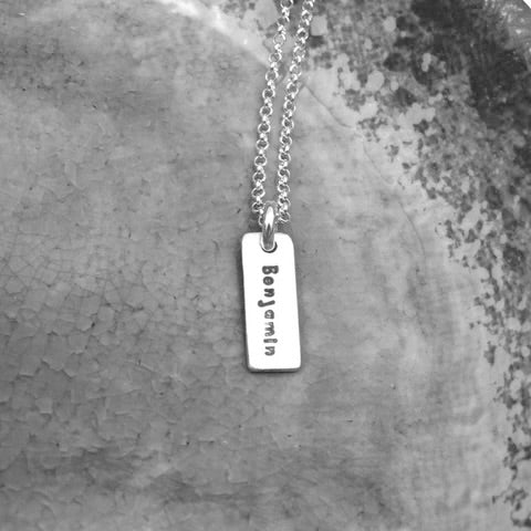 Silver Single Name Rectangle Pendant Necklace