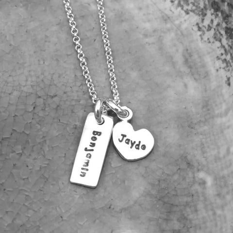 One Silver Heart & One Rectangle Pendant Necklace