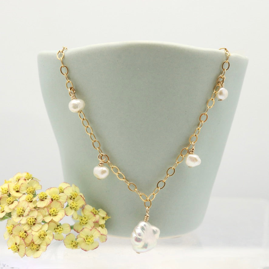 Cascade Keshi Pearl Drop Necklace