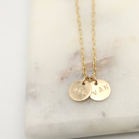 Personalized Two Petite Gold Disc Pendant Necklace