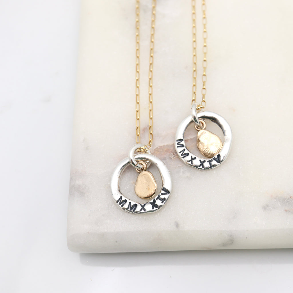 GRAD MMXXV (2025)  Collection:  Fine Silver Link & Bronze Pebble Necklace