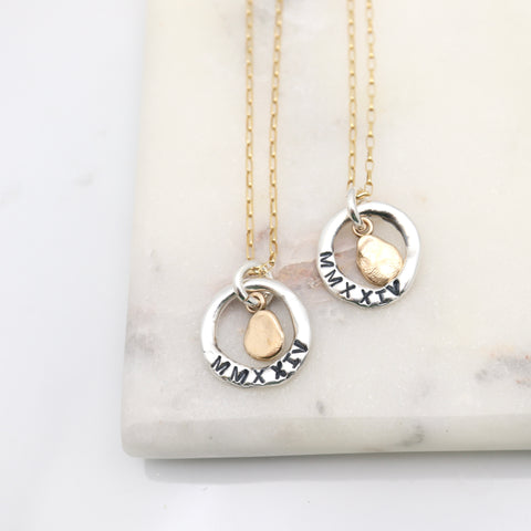 GRAD MMXXV (2025)  Collection:  Fine Silver Link & Bronze Pebble Necklace