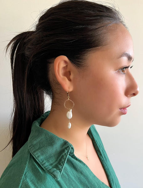 Two Pearl & Gold Link Earrings
