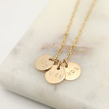 Personalized 3 Petite Gold Disc Pendant Necklace