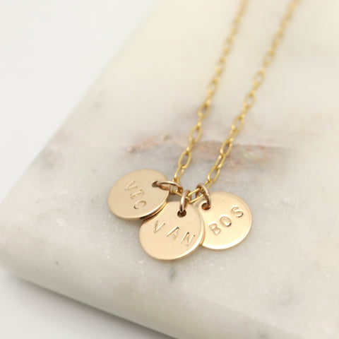 Personalized 3 Petite Gold Disc Pendant Necklace