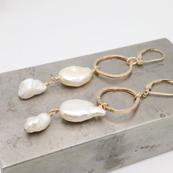 Two Pearl & Gold Link Earrings