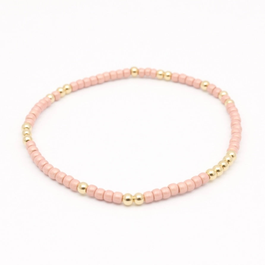 Japanese Toho Seed Beads & Gold Stretch Bracelet - Frosted Blush