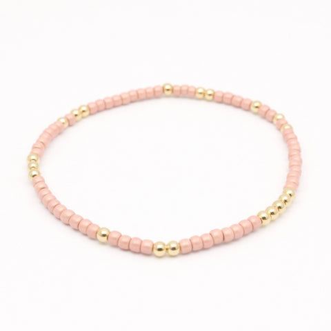 Japanese Toho Seed Beads & Gold Stretch Bracelet - Frosted Blush