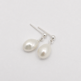 Pearl Drop Stud Earrings - Silver