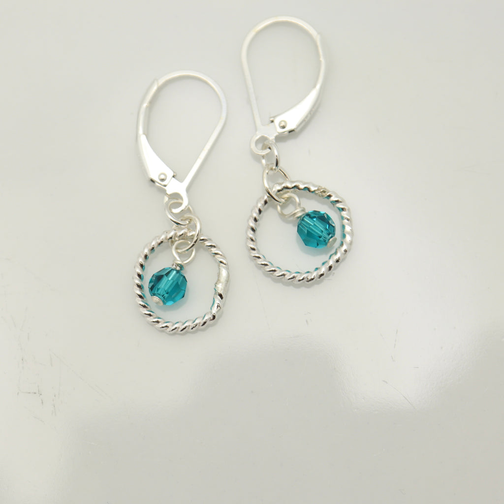 December - Blue Zircon Crystal Birthstone Sterling Silver Earrings