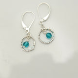 December - Blue Zircon Crystal Birthstone Sterling Silver Earrings