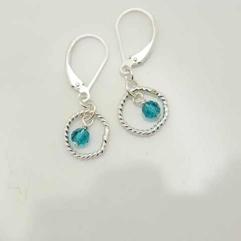 December - Blue Zircon Crystal Birthstone Sterling Silver Earrings