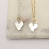 Silver Heart & Hook Pendant Necklace - Gold Chain