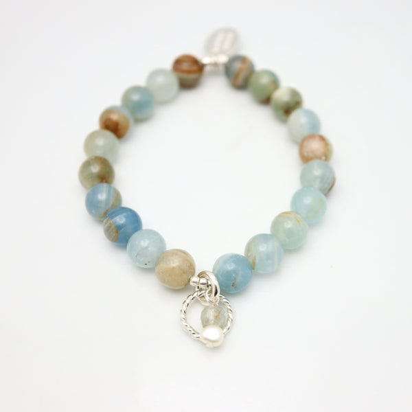 ERSA Blue Calcite & Silver Twist Charm Stretch Bracelet