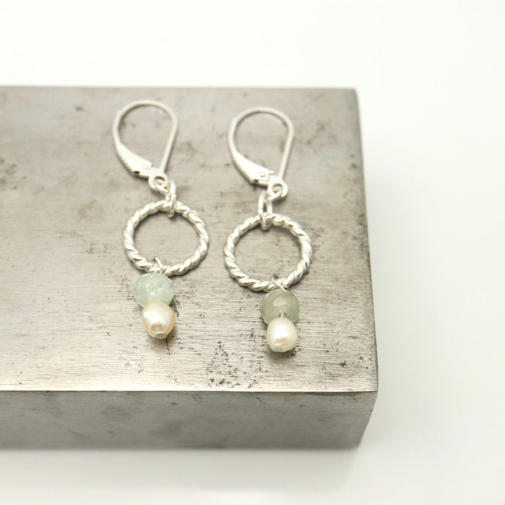 ERSA Silver Twist Amazonite & Pearl Earrings