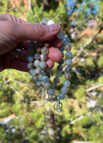 ERSA Blue Calcite & Silver Twist Charm Stretch Bracelet