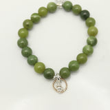 Halo Collection:  Mountain Jade & Gold Halo & Silver Stack Pendant Stretch Bracelet