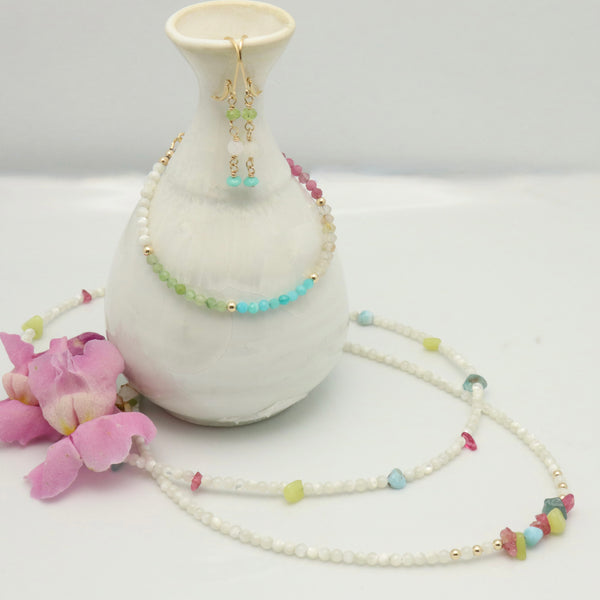 Peridot, Moonstone, Czech Bead Cascade Earrings