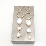 Three Pearl & Gold Link Earrings