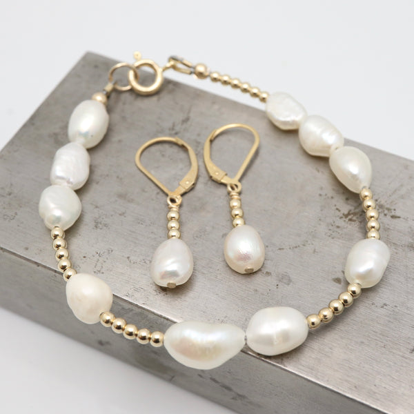 Fresh Water Pearl Drop Earrings - Gold