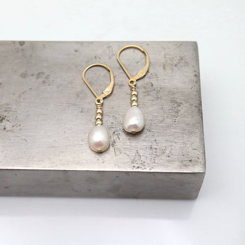 Fresh Water Pearl Drop Earrings - Gold