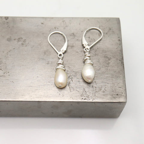 Fresh Water Pearl Drop Earrings - Silver