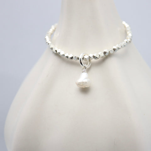 Keshi Pearl & Fine Silver Beaded Stretch Bracelet