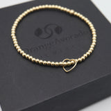 Gold Filled Open Heart Beaded Stretch Bracelet