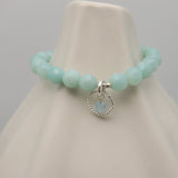 Entwined Collection:  Natural Amazonite with Silver Link & Aquamarine Stretch Bracelet