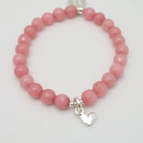 CHILD Bracelets: Rose Jade Stone & Fine silver Heart Stretch Bracelet