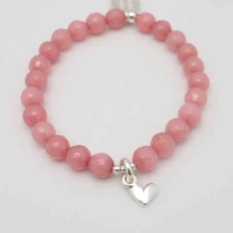 CHILD Bracelets: Rose Jade Stone & Fine silver Heart Stretch Bracelet