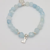 Aquamarine Nugget & Fine Silver Heart Stretch Bracelet