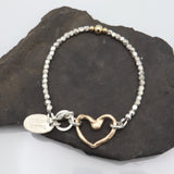 Heart Collection:  Bronze Heart & Fine Silver Beaded Bracelet with Clasp