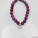Halo Collection:  Jasper Picture Fuscia Stone Silver Halo & Fresh Water Pearl