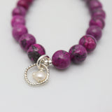 Halo Collection:  Jasper Picture Fuscia Stone Silver Halo & Fresh Water Pearl